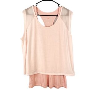 Tangerine Layered Short Sleeve Top Tank Mesh Light Pink Size M Athleisure